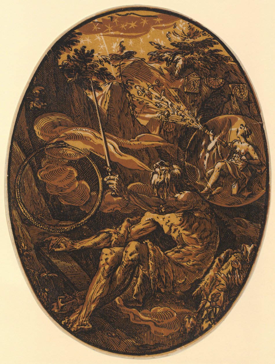 Demogorgon i evighedens hule, blad 1 af serien »Demogorgon og de guddommelige væsener« af Hendrick Goltzius