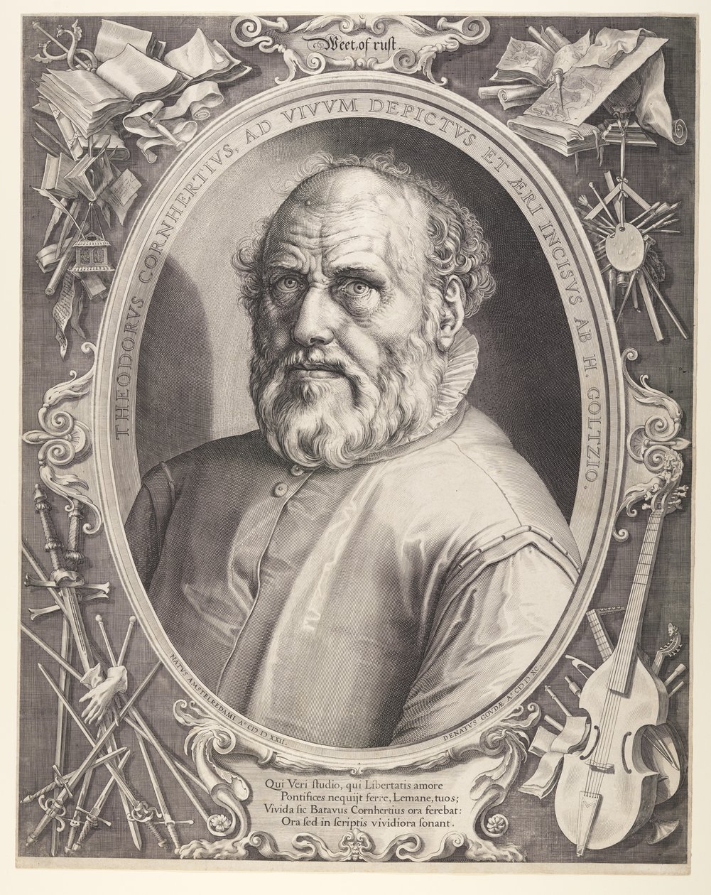 Dirck Volkertsz. Coornhert (med ramme) af Hendrick Goltzius