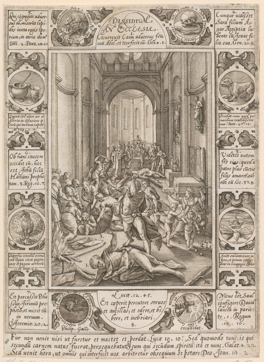 Dissidium in Ecclesia, ark 8 i serien »Allegorier over den kristne tro« af Hendrick Goltzius
