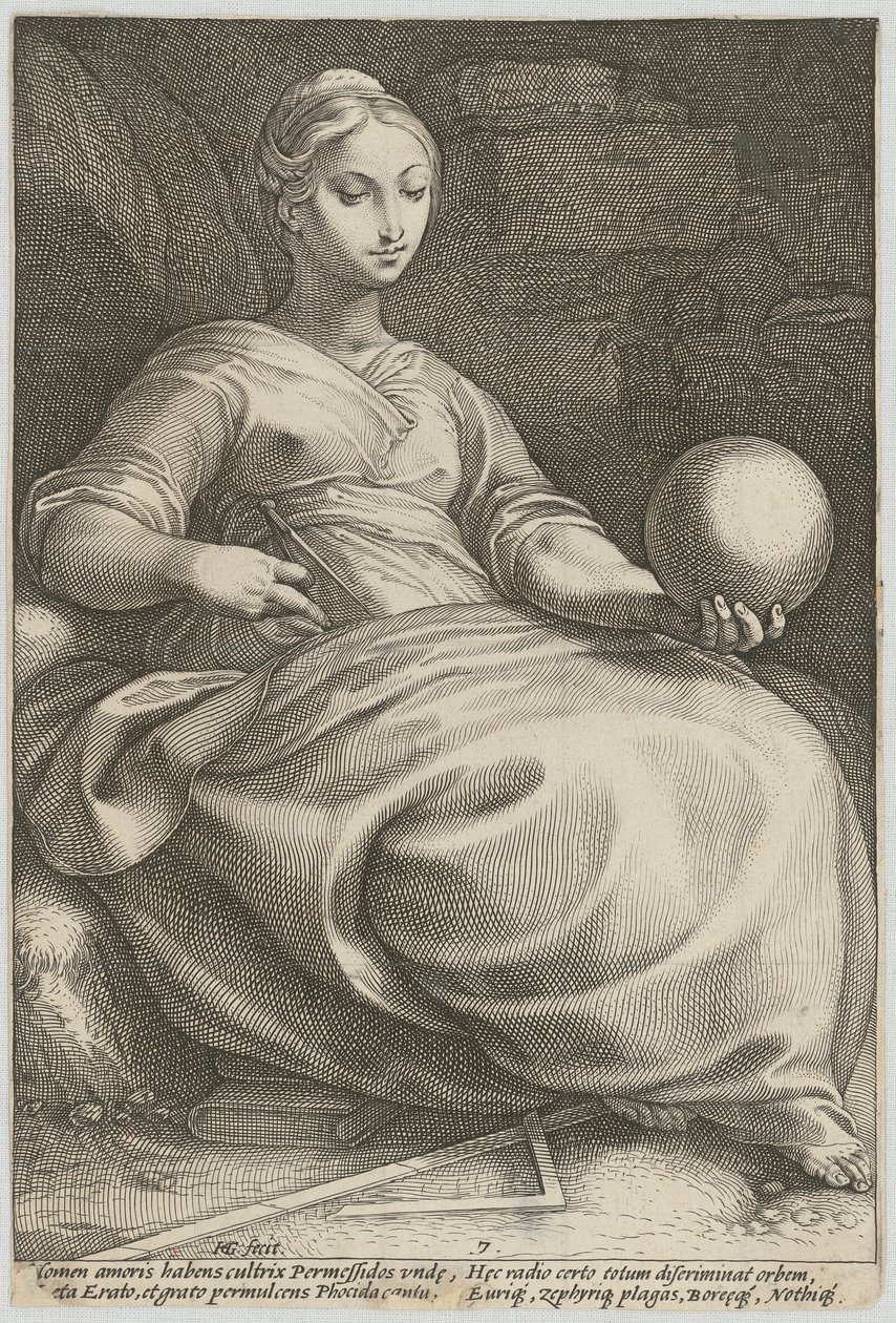 Erato, tavle 7 fra serien "Ni muser" af Hendrick Goltzius