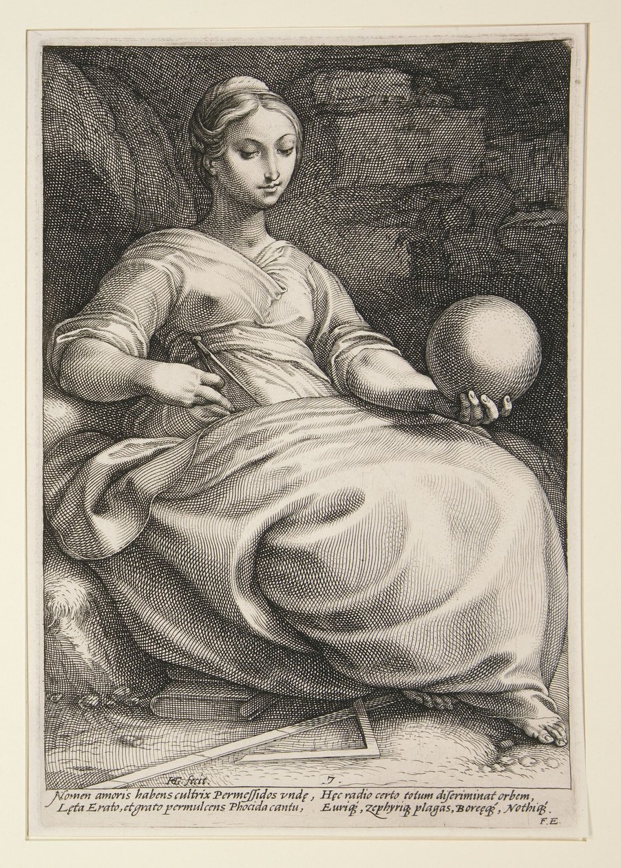 Erato, plansche 7 fra serien De ni muser af Hendrick Goltzius