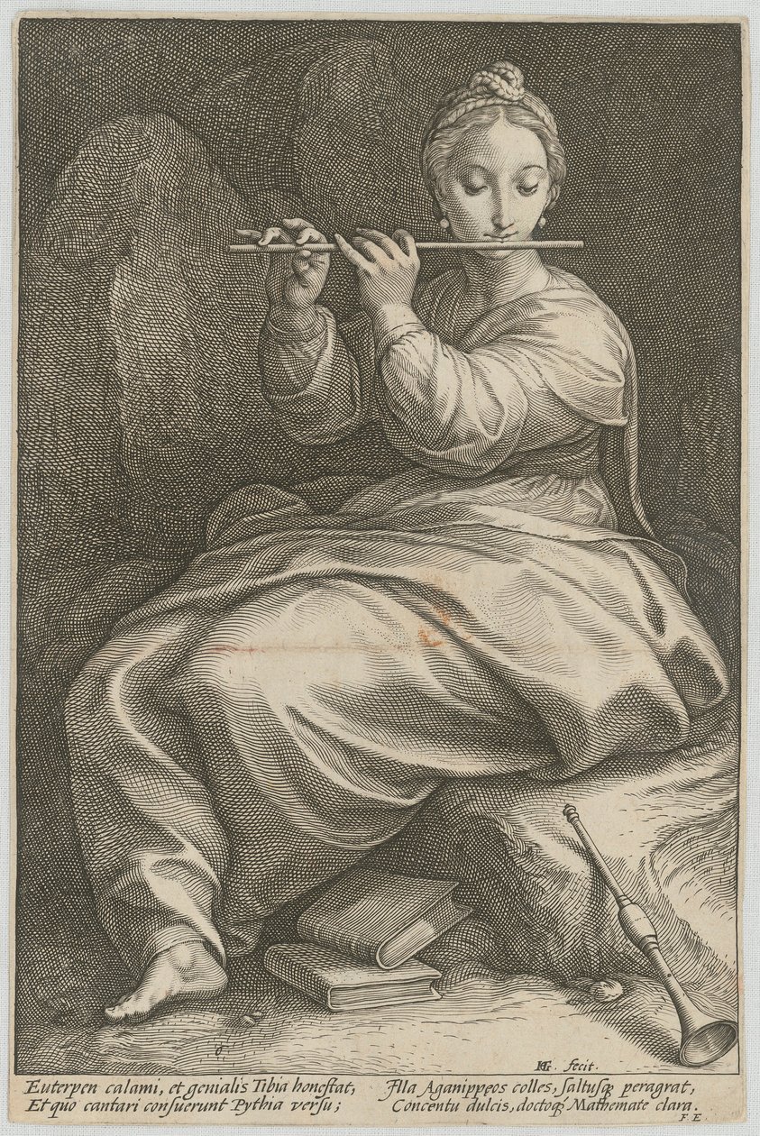Euterpe, blad 6 i serien »De ni muser« af Hendrick Goltzius