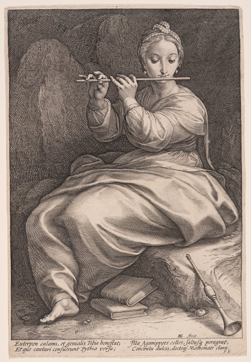 Euterpe, musikkens muse, fra De ni muser af Hendrick Goltzius