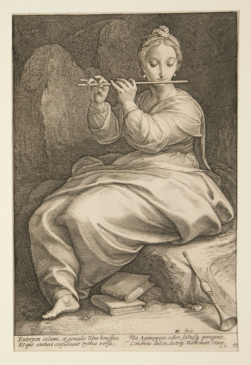 Euterpe, tavle 6 fra serien »De ni muser« af Hendrick Goltzius