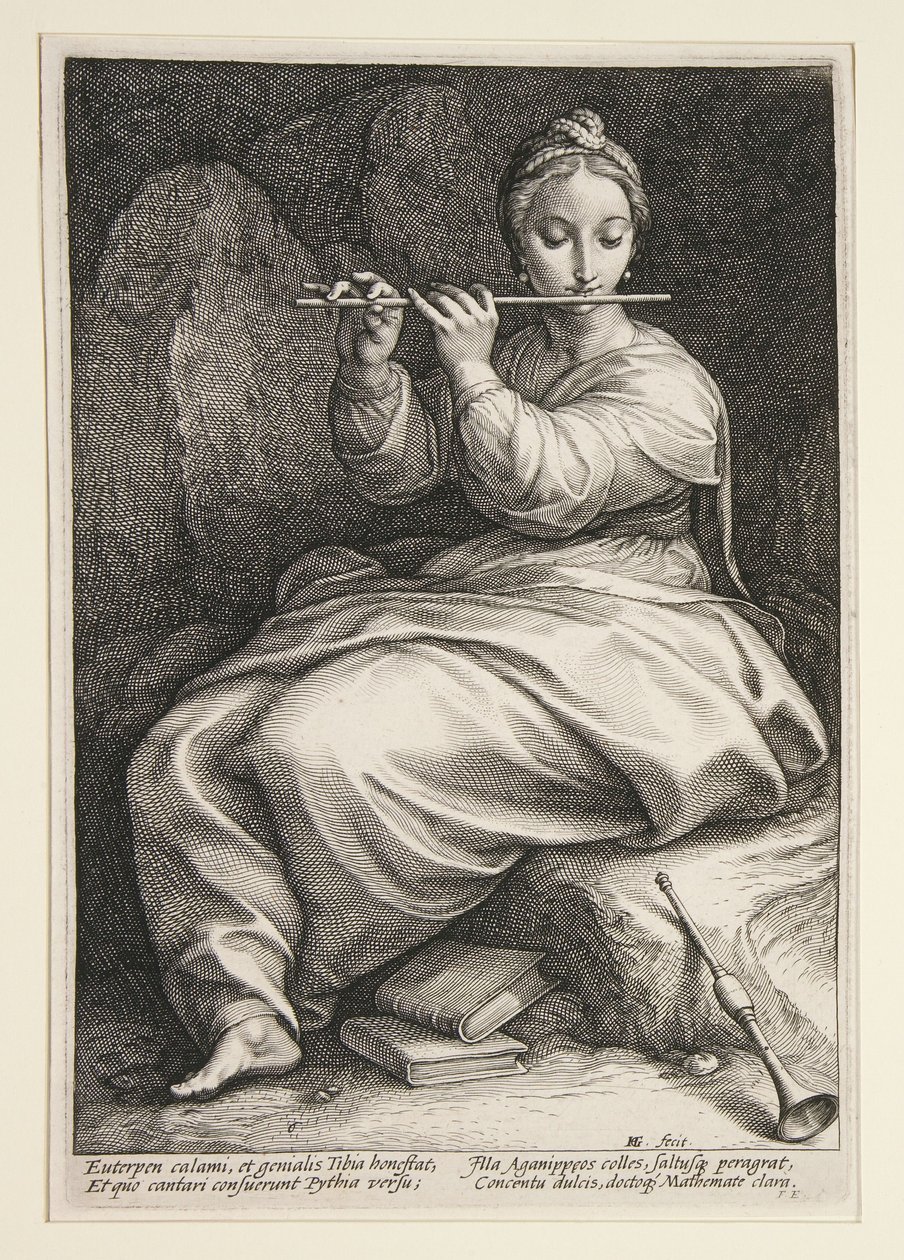Euterpe, tavle 6 fra serien De ni muser af Hendrick Goltzius