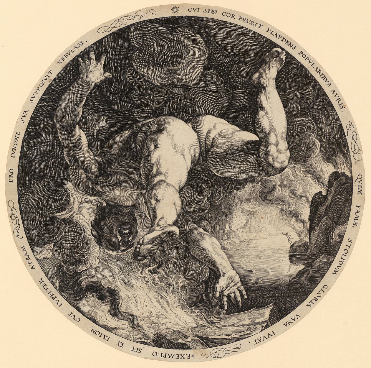 Ixions fald, side 4 i serien »De fire himmelstormere« af Hendrick Goltzius