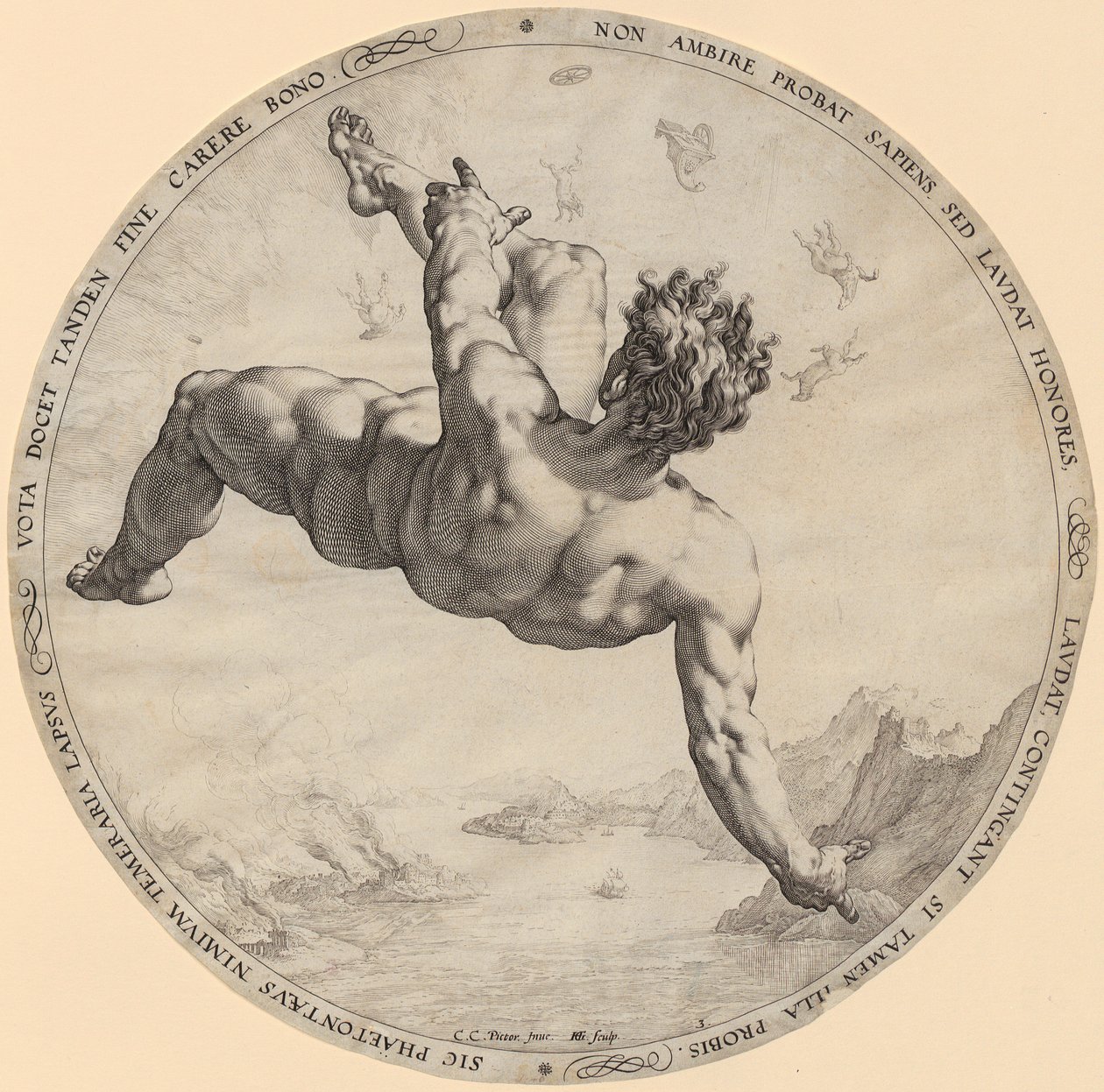 Phaetons fald, side 3 i serien »De fire himmelstormere« af Hendrick Goltzius