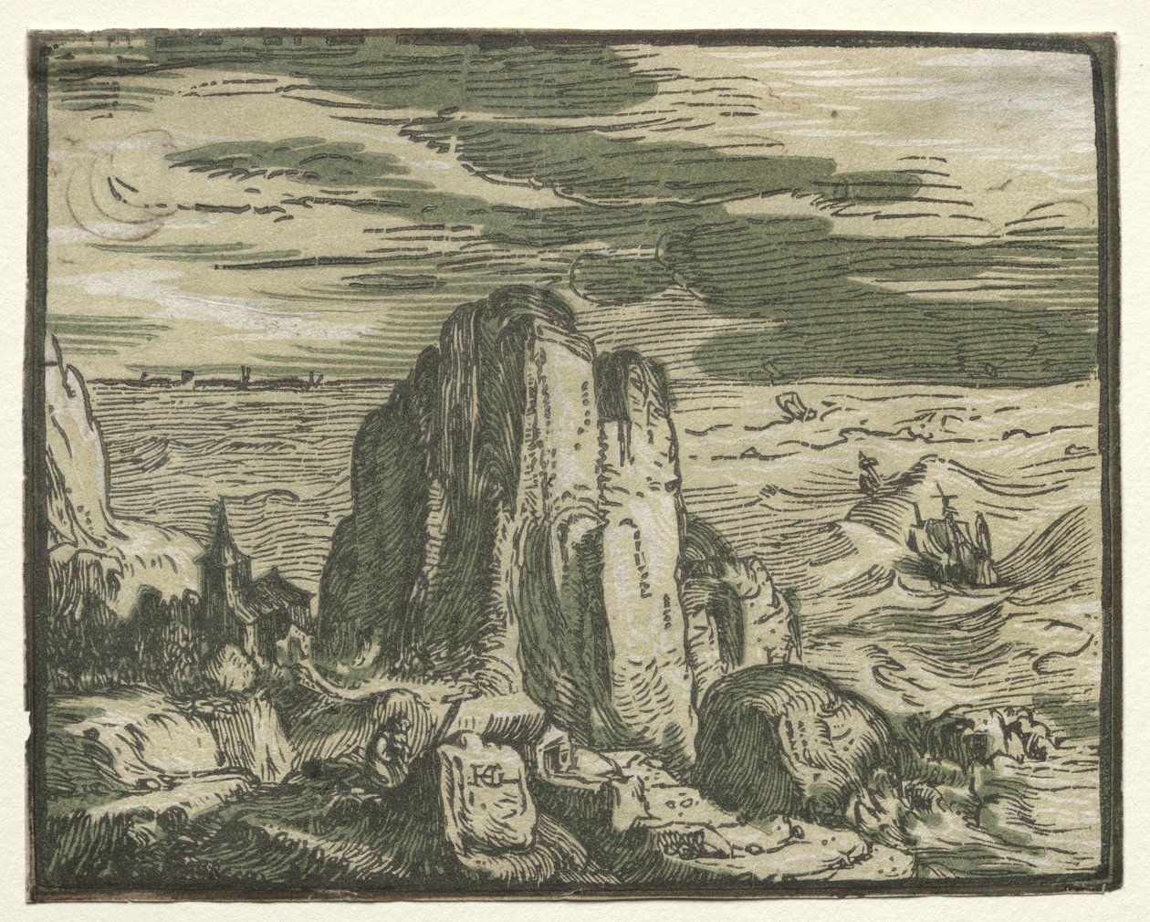 Fire små landskaber: nr. 4, klippe ved kysten af Hendrick Goltzius