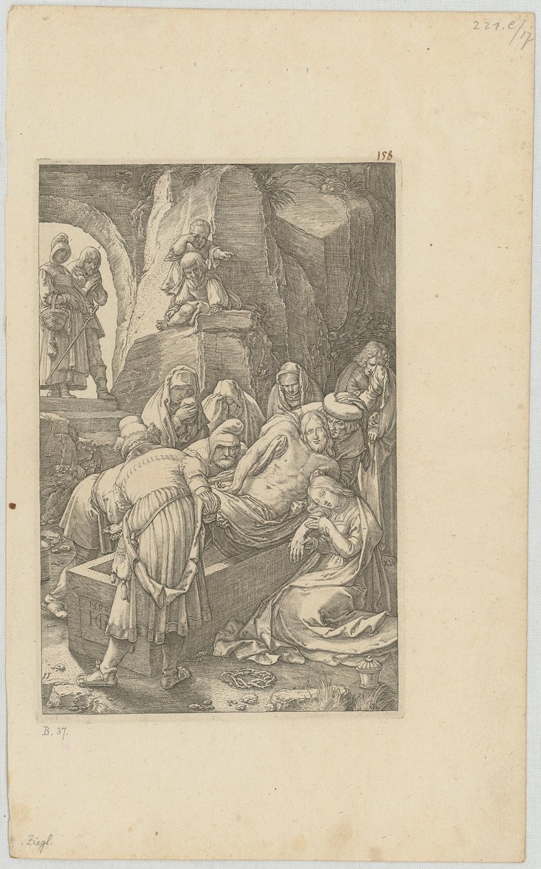 Begravelse, side 11 i serien »Die Passion« af Hendrick Goltzius