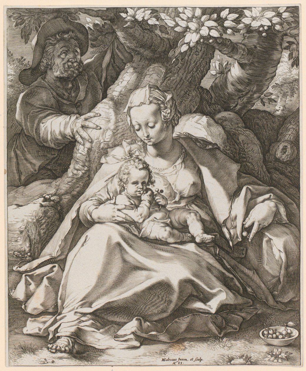 Den hellige familie under kirsebærtræet af Hendrick Goltzius