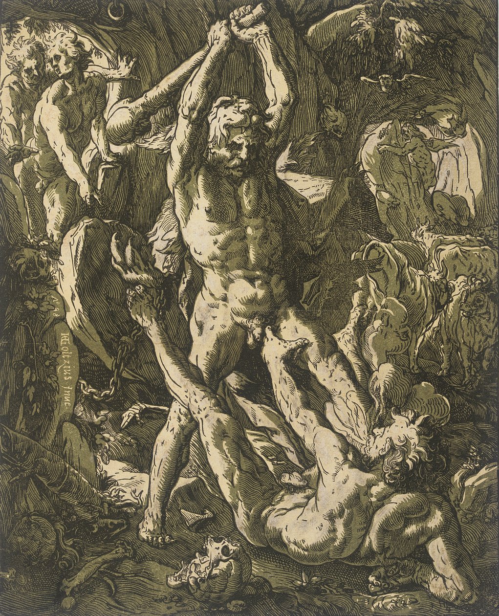 Herkules dræber Cacus af Hendrick Goltzius