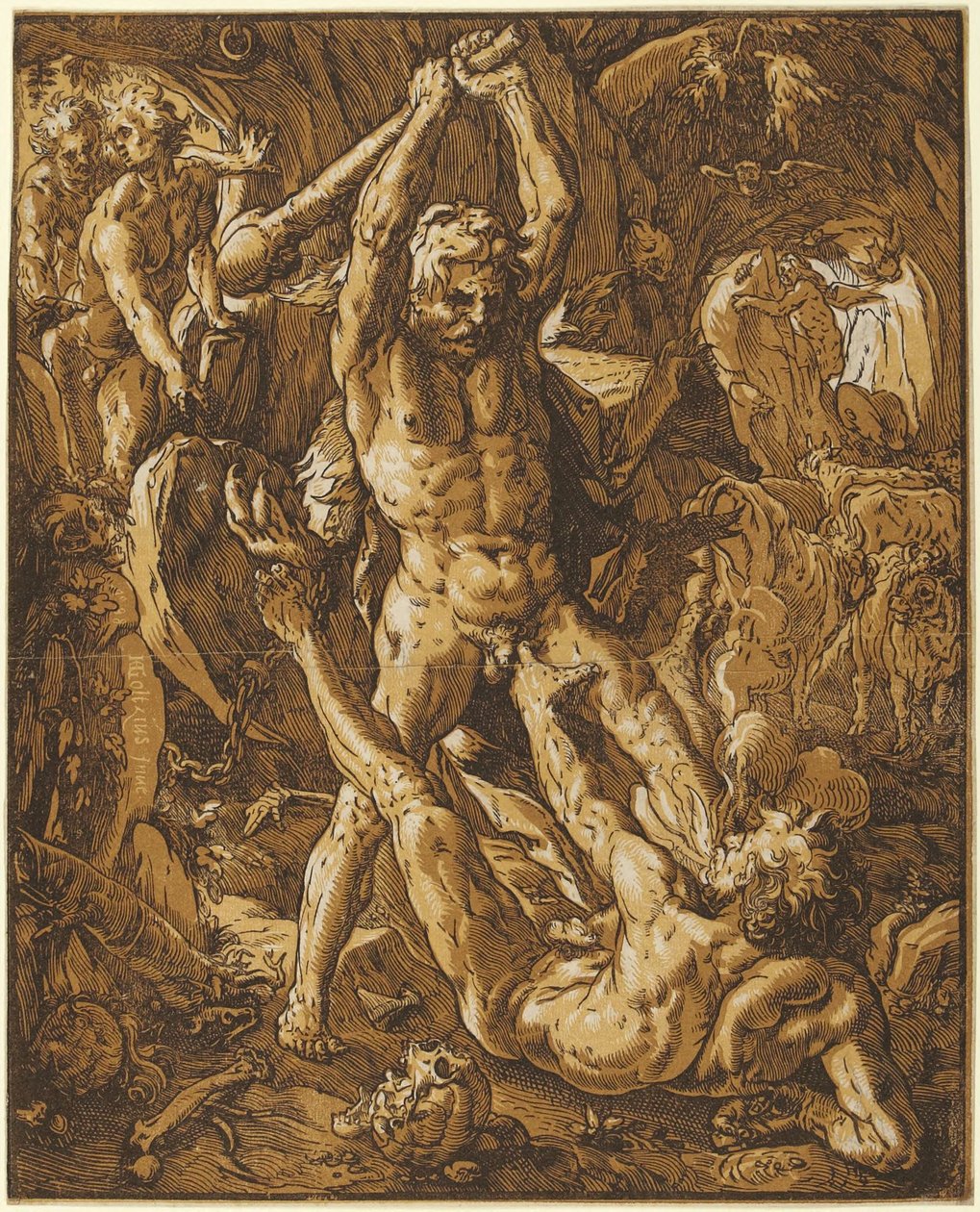 Herkules dræber Cacus af Hendrick Goltzius