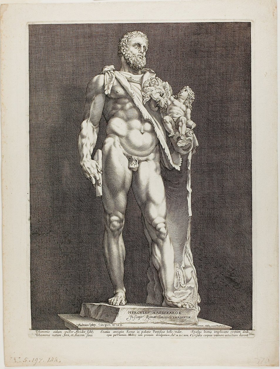 Hercules og Telephos, plade to fra Three Famous Antique Sculptures af Hendrick Goltzius