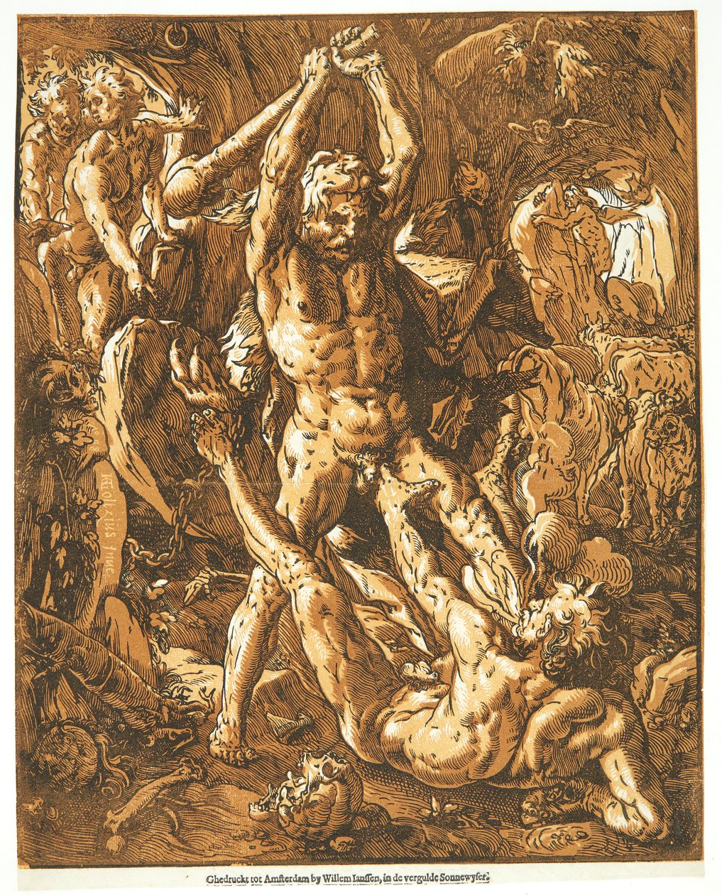 Herkules dræber Cacus af Hendrick Goltzius