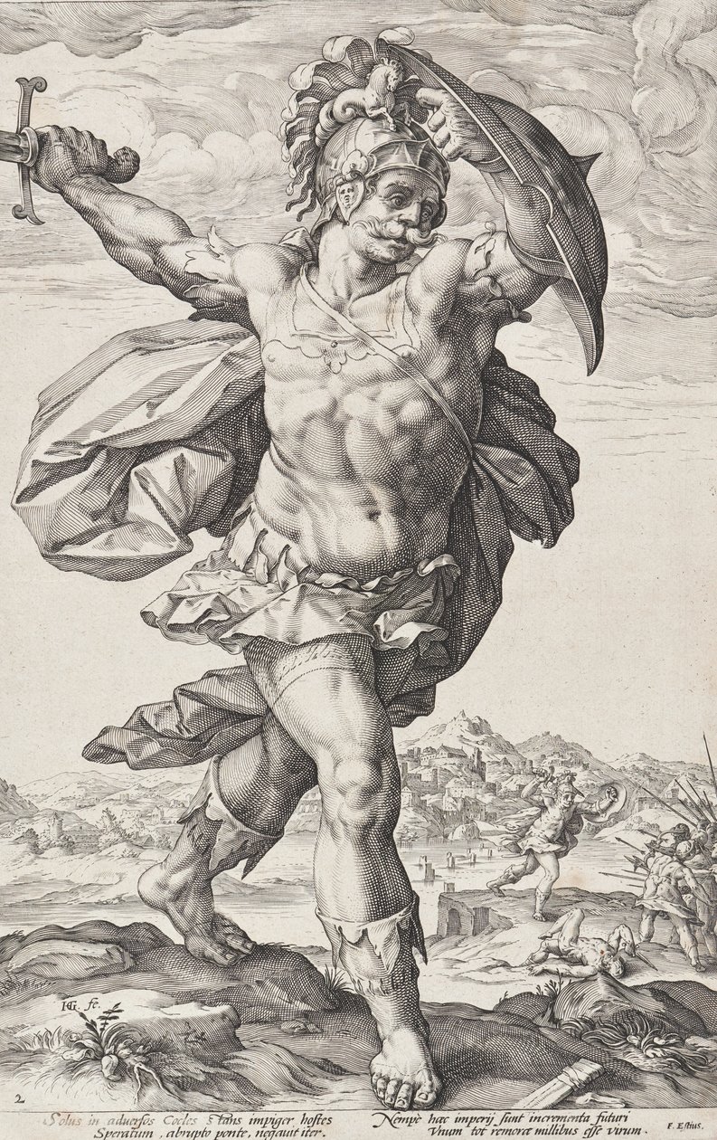Horatius Cocles (Romerske helte, blad 2) af Hendrick Goltzius