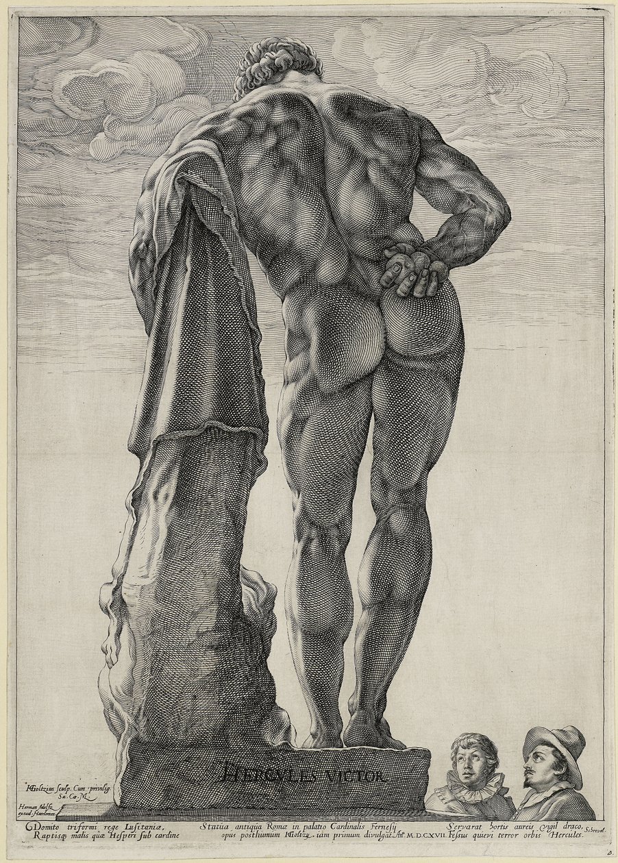 Jacob Matham og Hendrick Goltzius betragter »Herkules Farnese« af Hendrick Goltzius