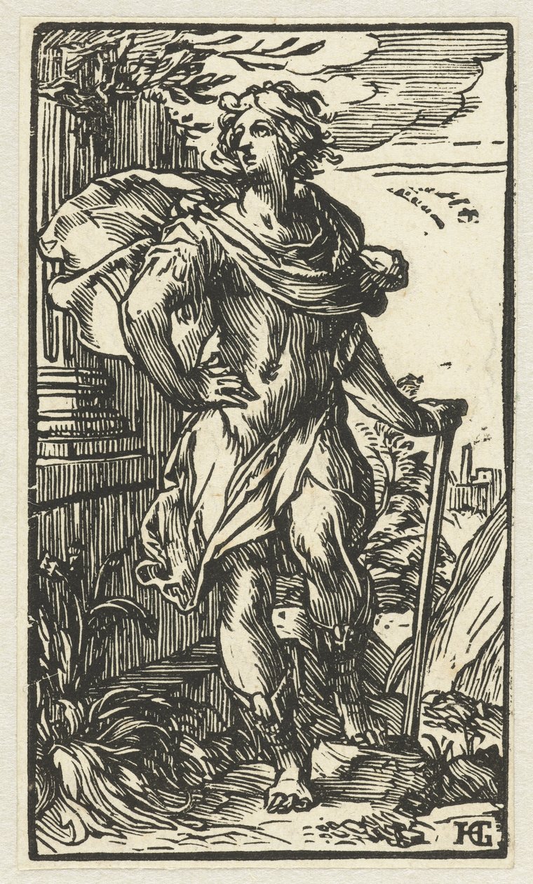 Ung mand med vandrestav af Hendrick Goltzius