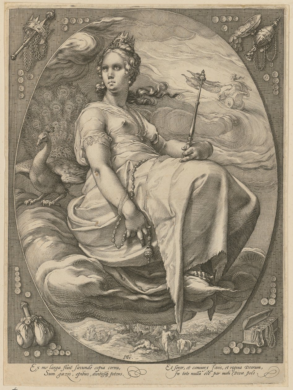 Juno, side 3 i serien »De tre gudinder« af Hendrick Goltzius