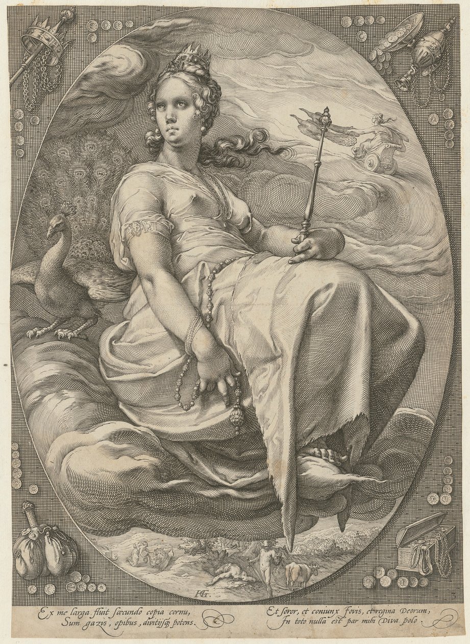 Juno, blad 3 i serien «Tre gudinder» af Hendrick Goltzius