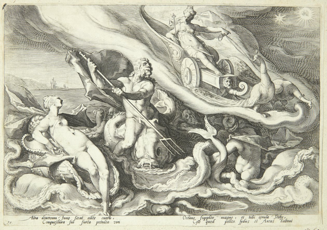 Juno klager over Kallisto til Okeanos og Tethys af Hendrick Goltzius