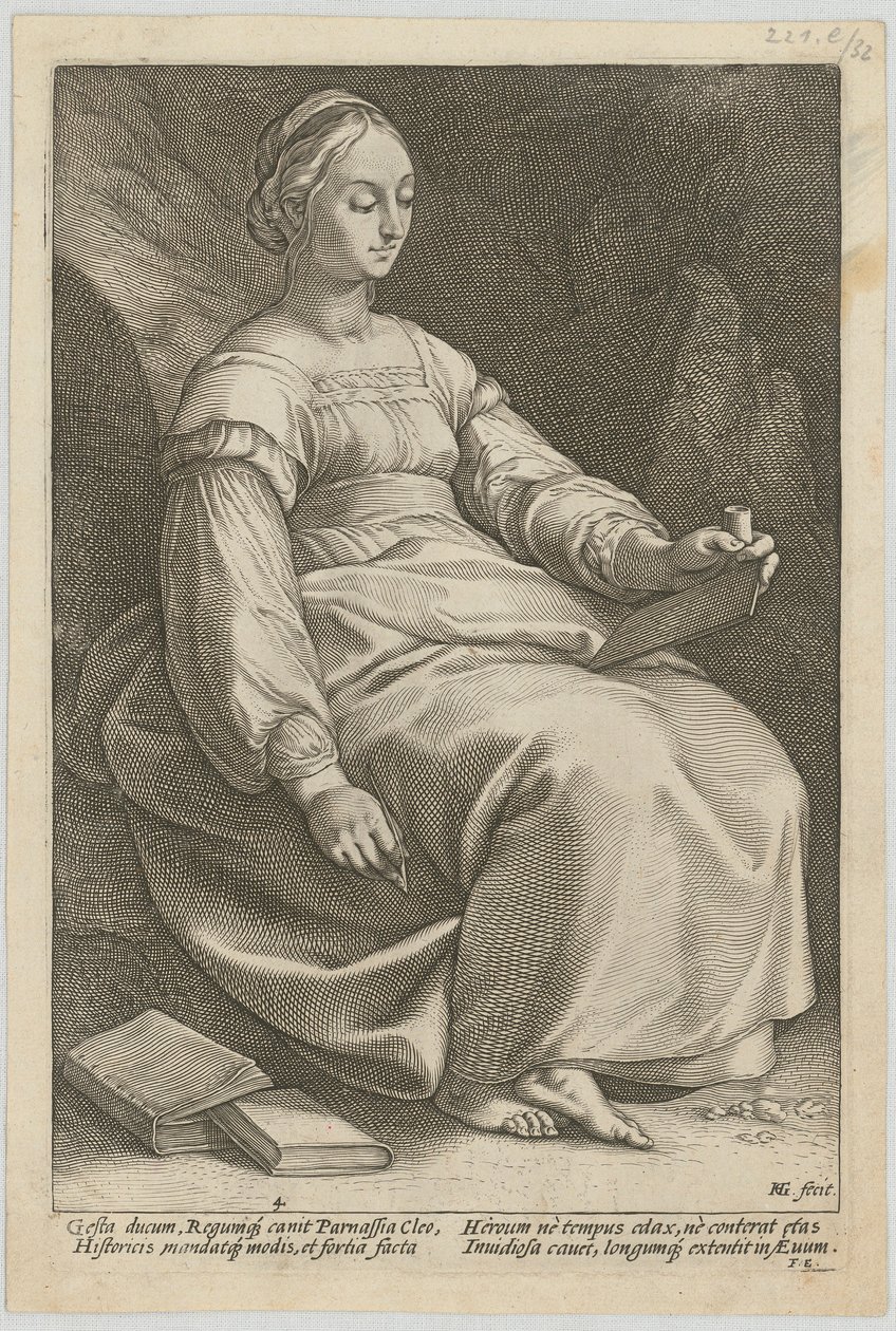Klio, side 4 i serien »De ni muser« af Hendrick Goltzius
