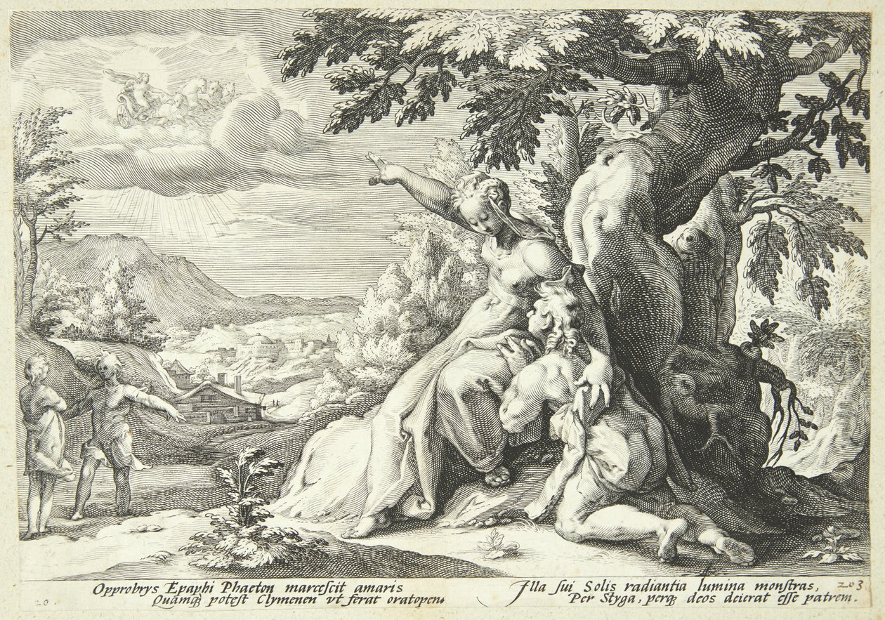 Klymene tilskynder Faeton til at finde Helios af Hendrick Goltzius