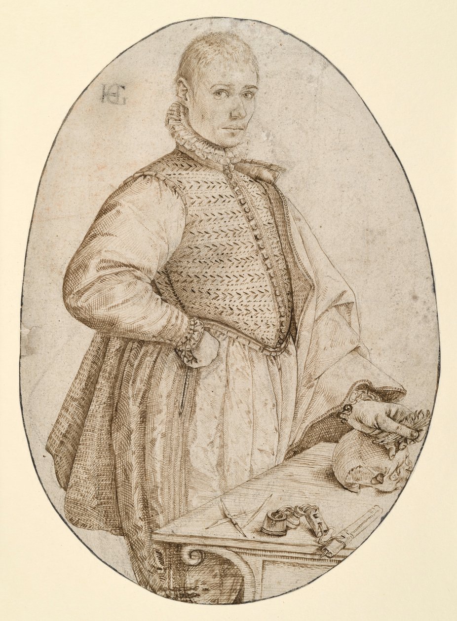Knæfigur af en ung mand vendt mod højre (Gysbrecht van Batenburg) af Hendrick Goltzius