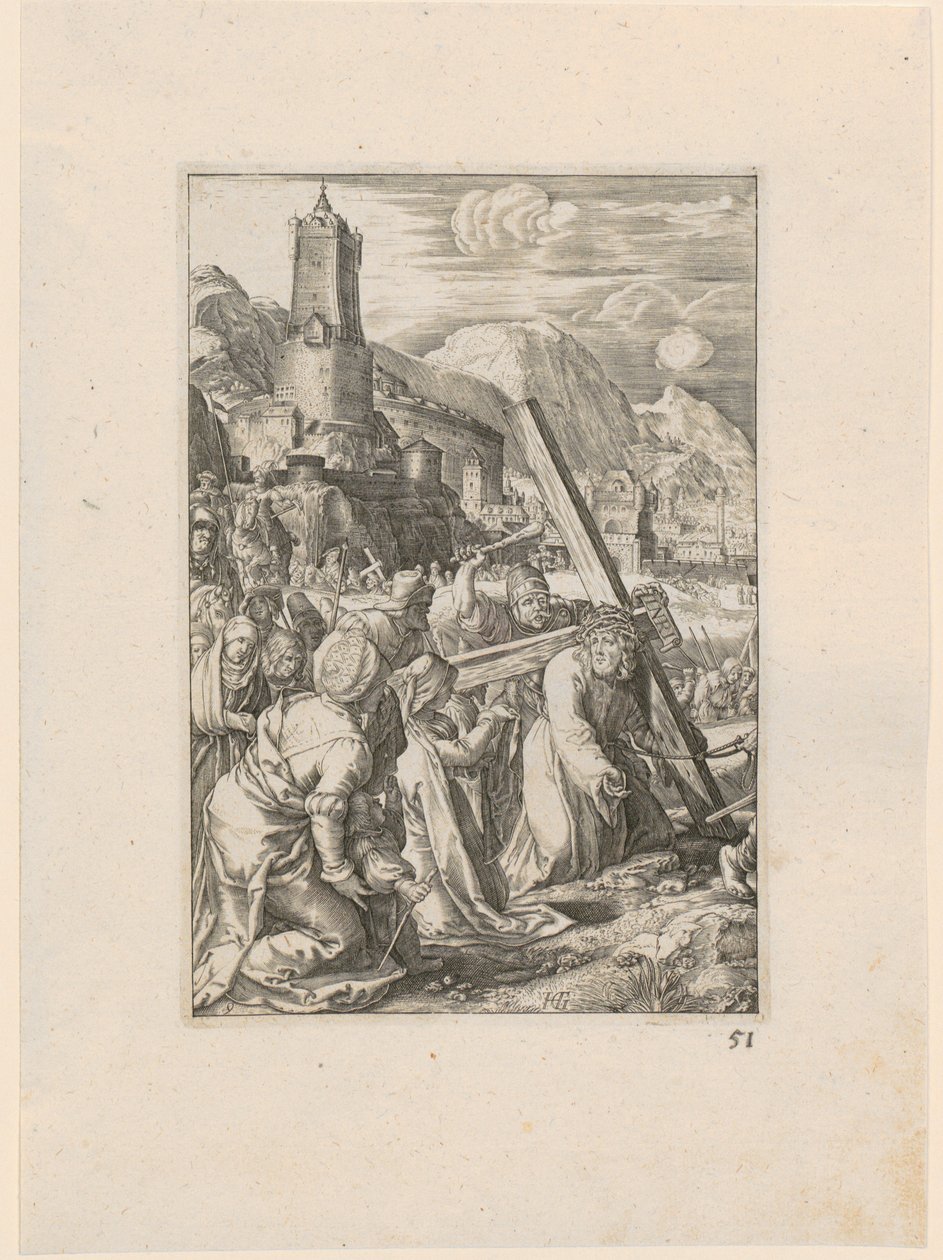 Korsbæringen, blad 9 i serien »Die Passion« af Hendrick Goltzius