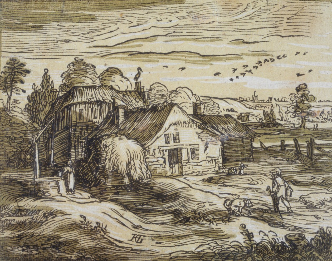 Landskab med bondehus af Hendrick Goltzius