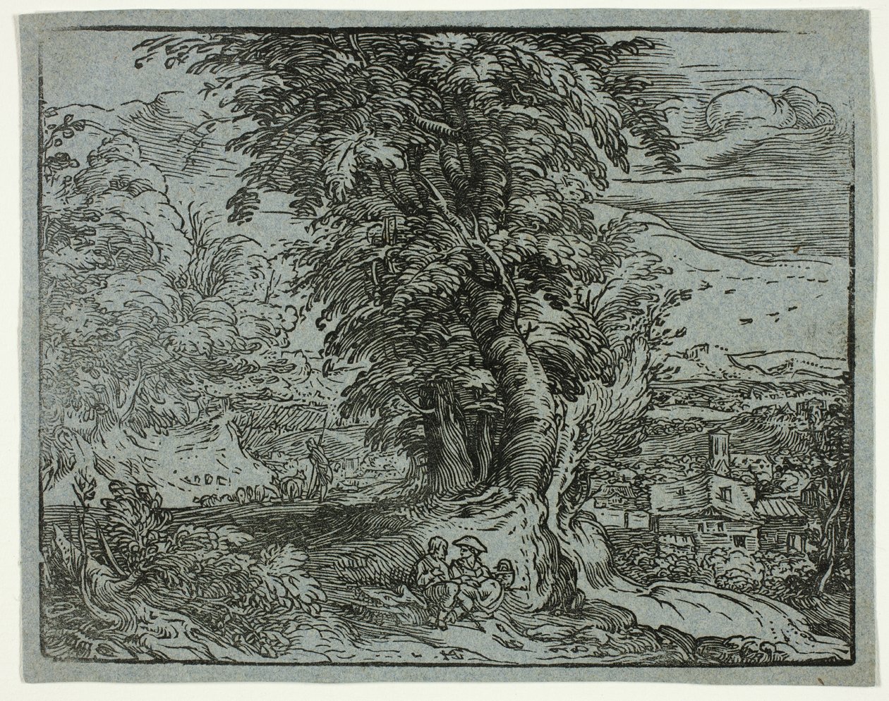 Landskab med et hyrdepar, fra fire små landskaber af Hendrick Goltzius
