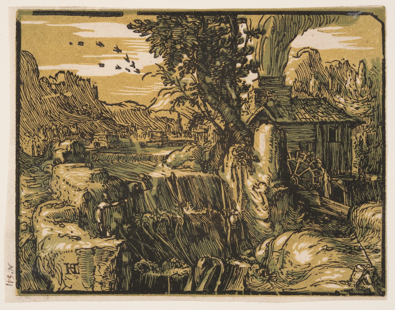 Landskab med vandfald af Hendrick Goltzius
