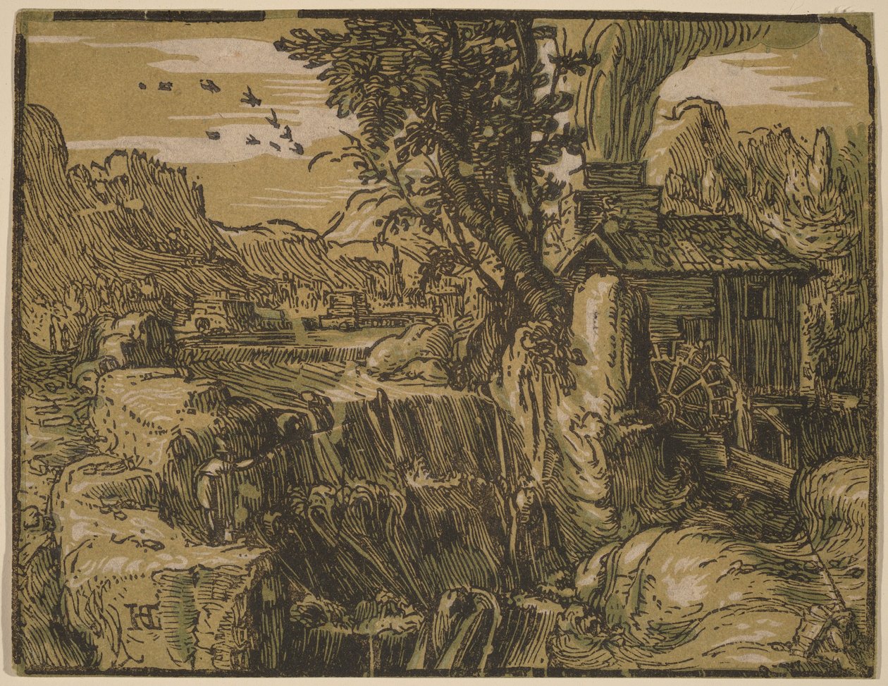 Landskab med vandfald af Hendrick Goltzius