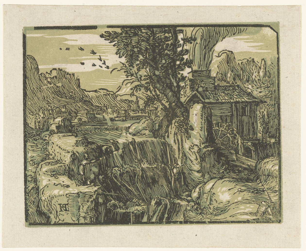 Landskab med vandfald Fire små landskaber (serietitel) af Hendrick Goltzius