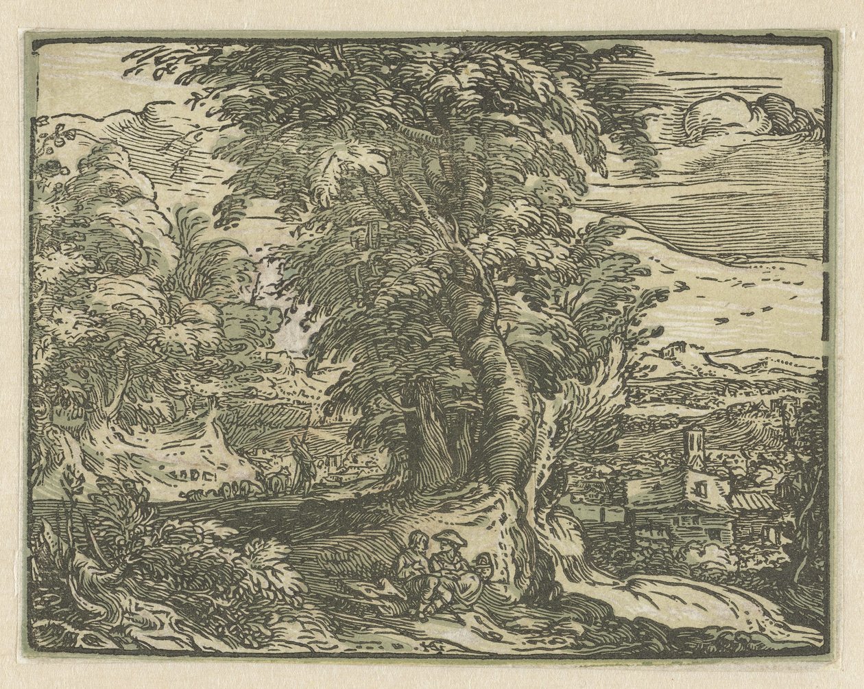 Landskab med siddende par Fire små landskaber (serietitel) af Hendrick Goltzius