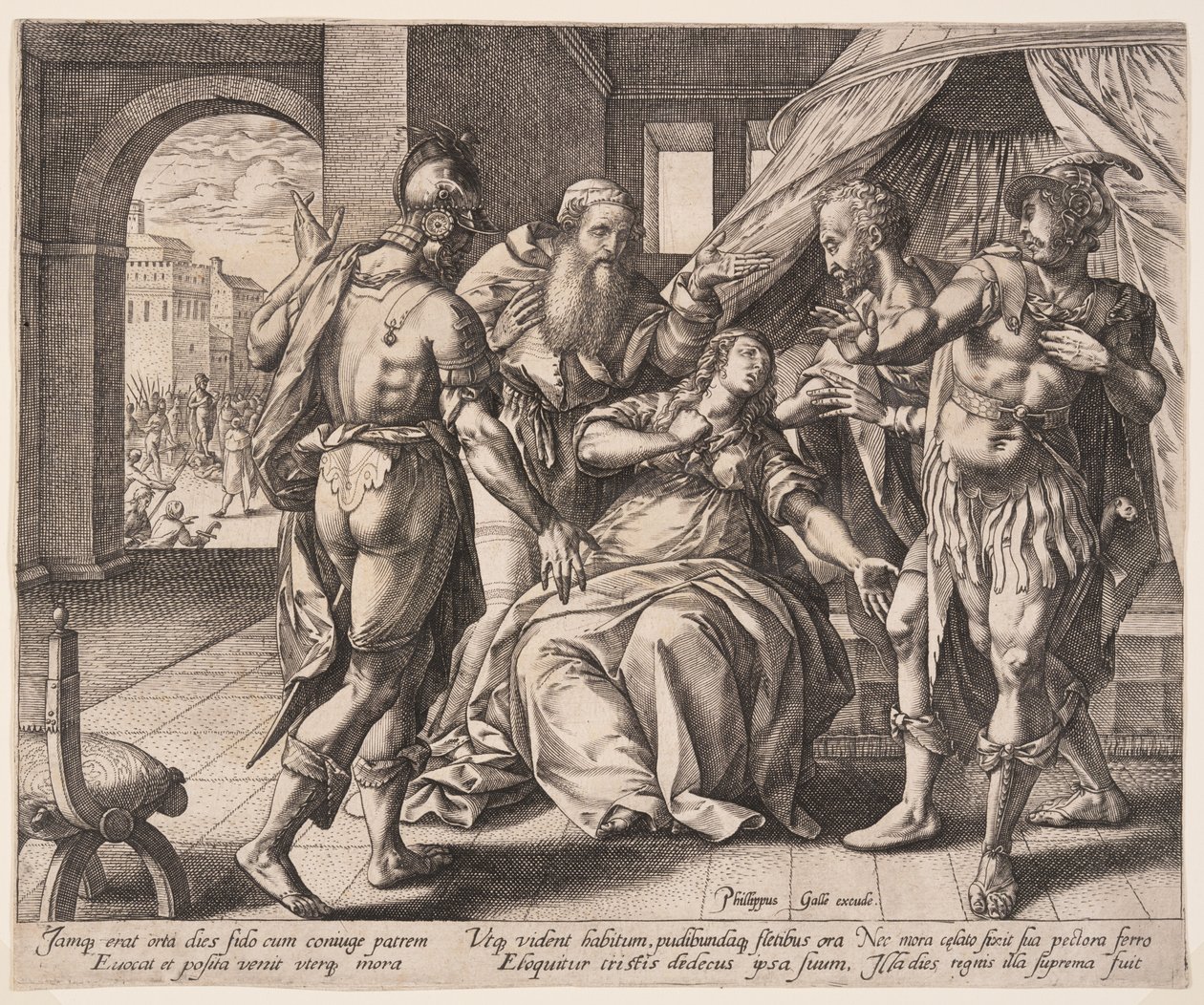 Lucretia slår sig selv ihjel, fra Historien om Lucretia af Hendrick Goltzius