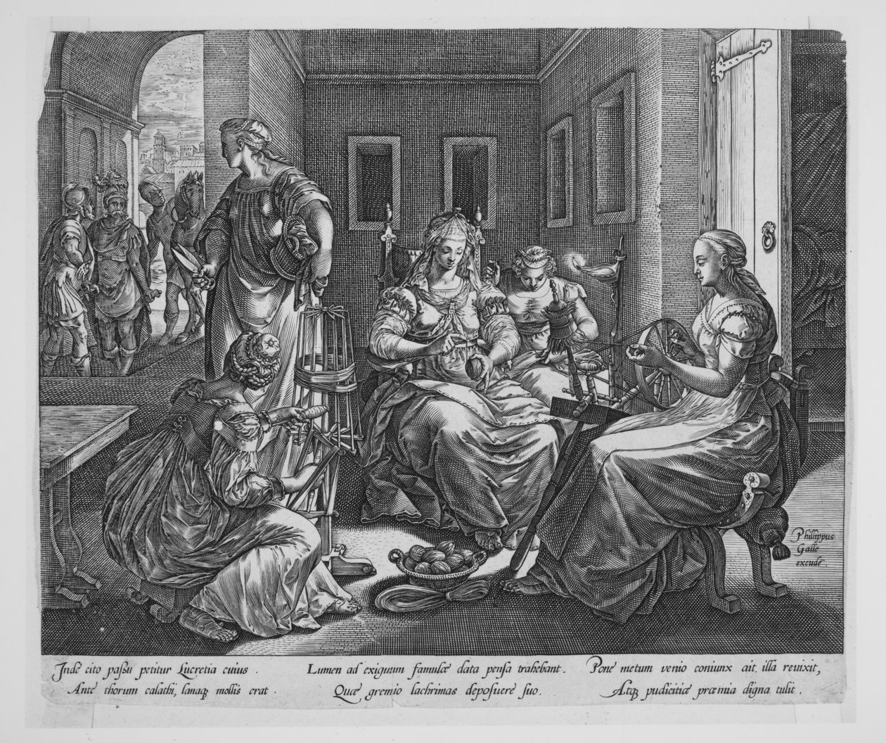 Lucretia og hendes spindende kvinder af Hendrick Goltzius