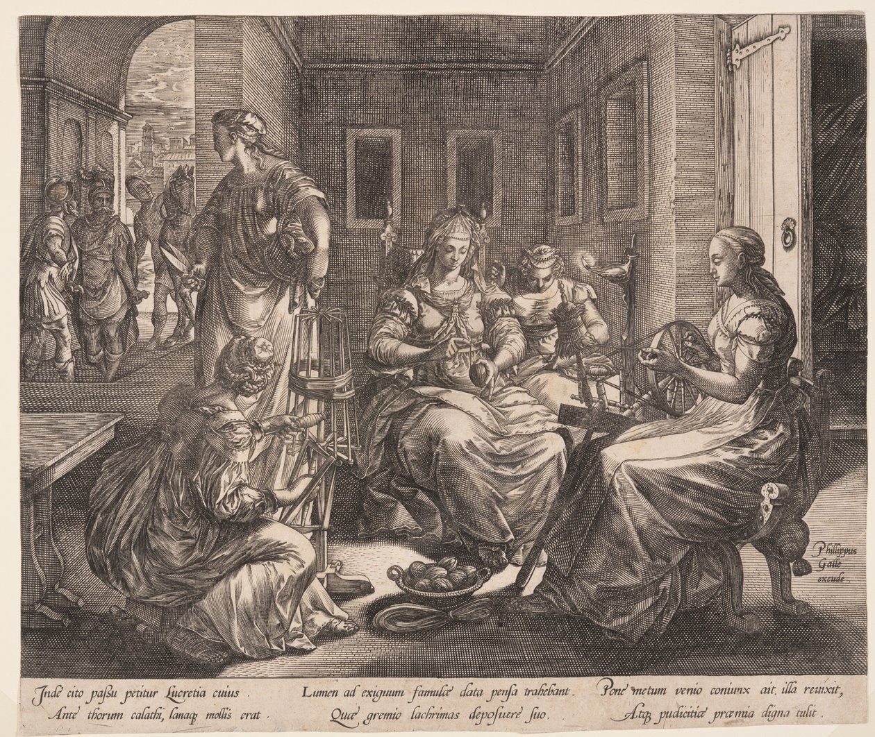 Lucretia og hendes kvinder, der spinder, fra Historien om Lucretia af Hendrick Goltzius
