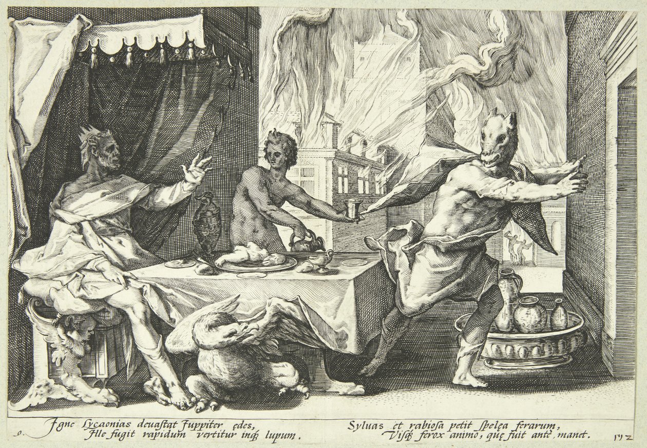 Lykaon forvandler sig til en ulv af Hendrick Goltzius