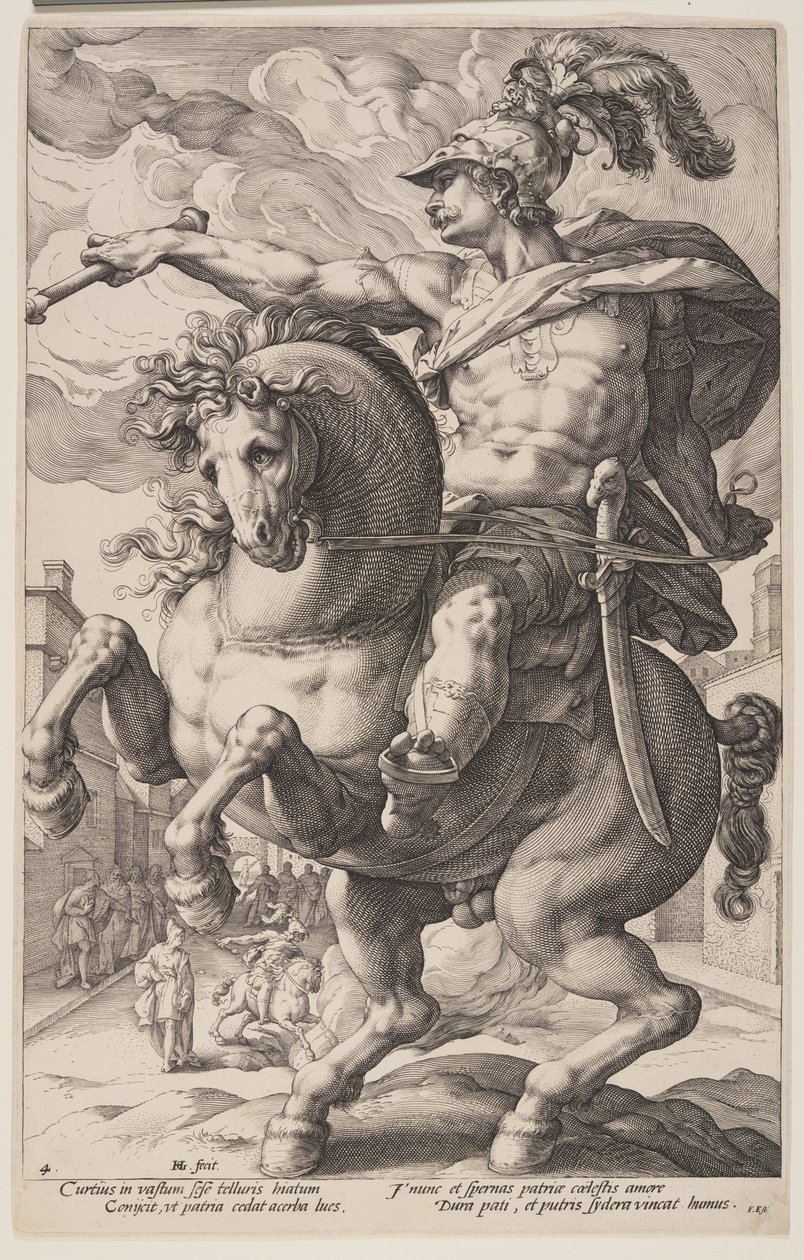 Marcus Curtius til hest, fra De romerske helte af Hendrick Goltzius