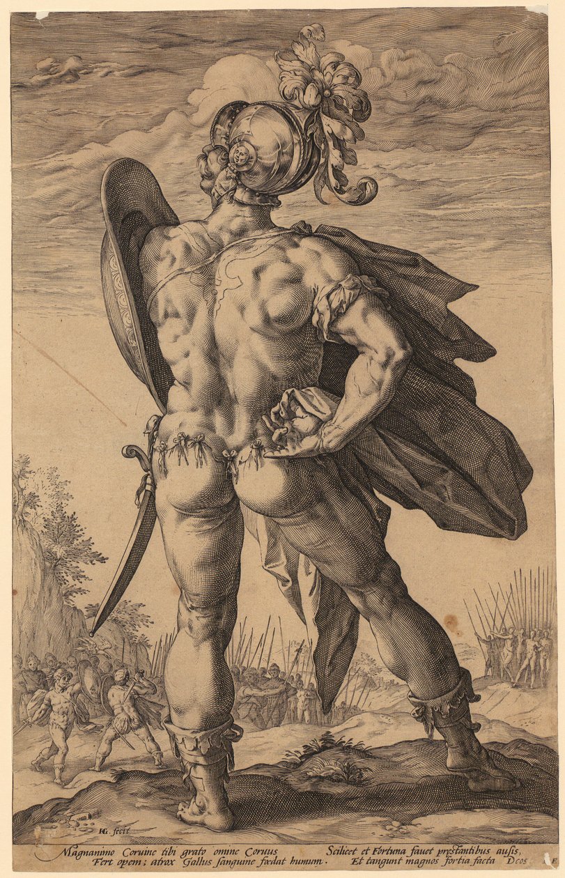 Marcus Valerius Corvus, side 6 i serien »Romerske helte« af Hendrick Goltzius