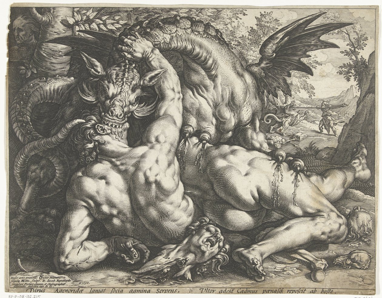 Kadmusens ledsagere fortæret af en drage af Hendrick Goltzius