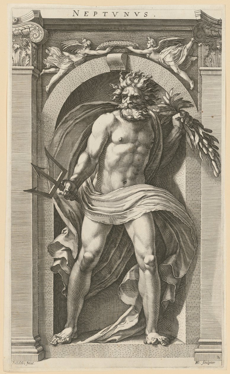 Neptun, side 2 i serien »Otte antikke guddomme« af Hendrick Goltzius