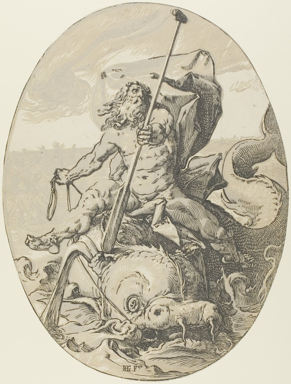 Oceanus, plade to fra Demogorgon and the Deities af Hendrick Goltzius