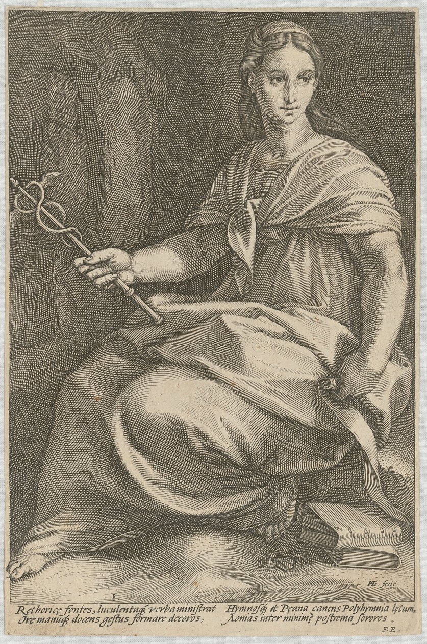 Polyhymnia, blad 8 i serien «Ni muser» af Hendrick Goltzius