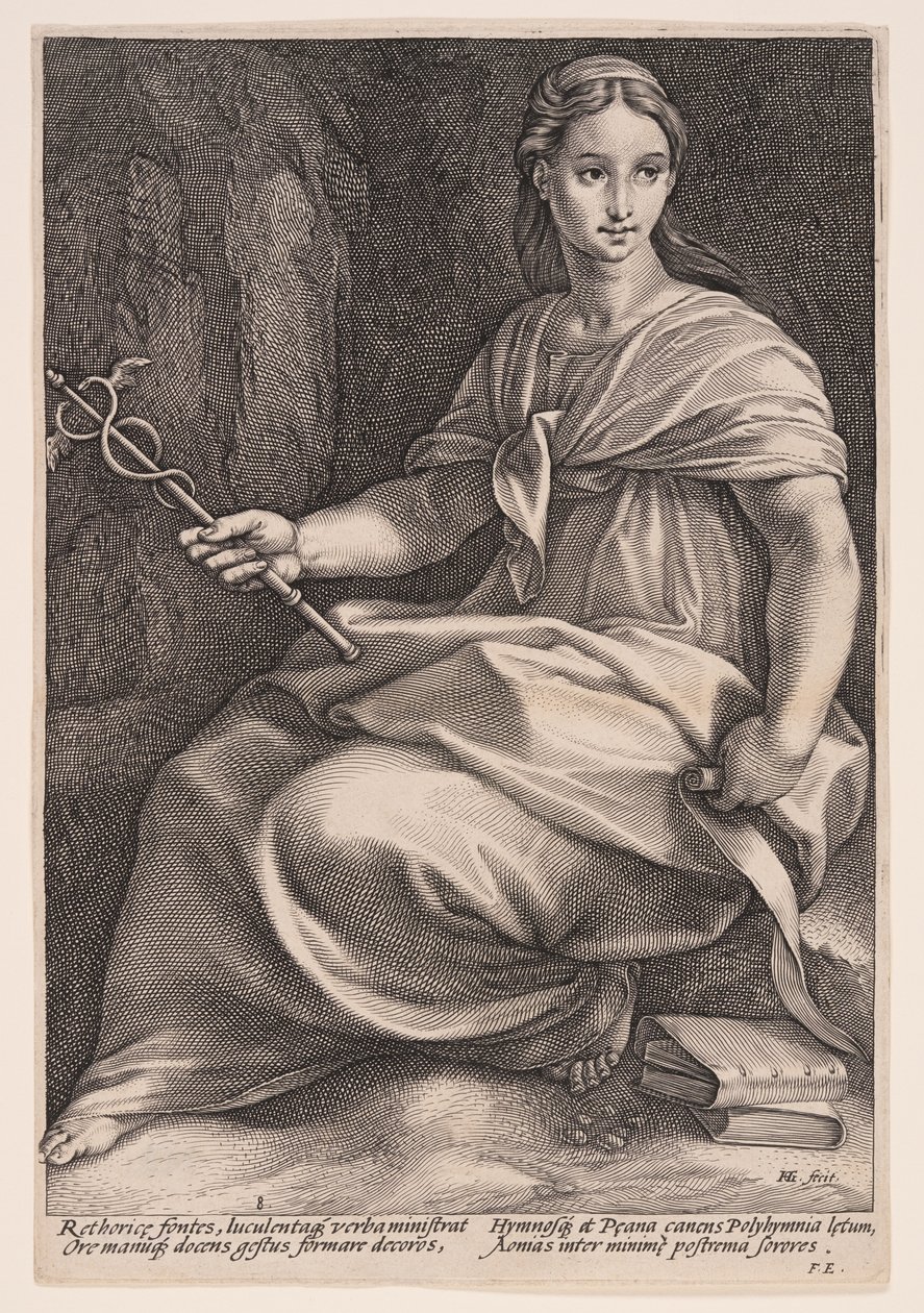 Polyhymnia, korpoesiens muse, fra De ni muser af Hendrick Goltzius
