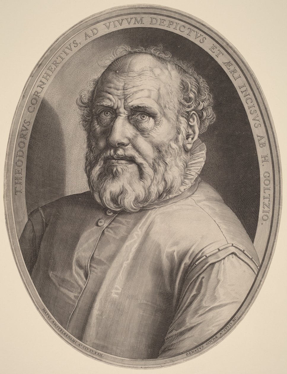 Portræt af Dirck Volckertcz. Coornhert af Hendrick Goltzius
