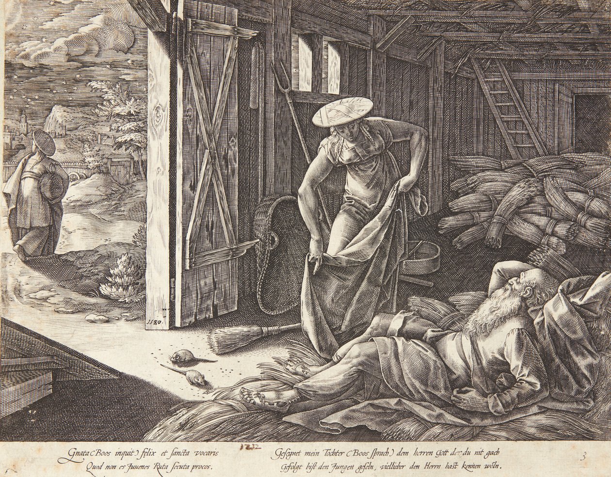 Ruth og Boaz på tærskepladsen af Hendrick Goltzius