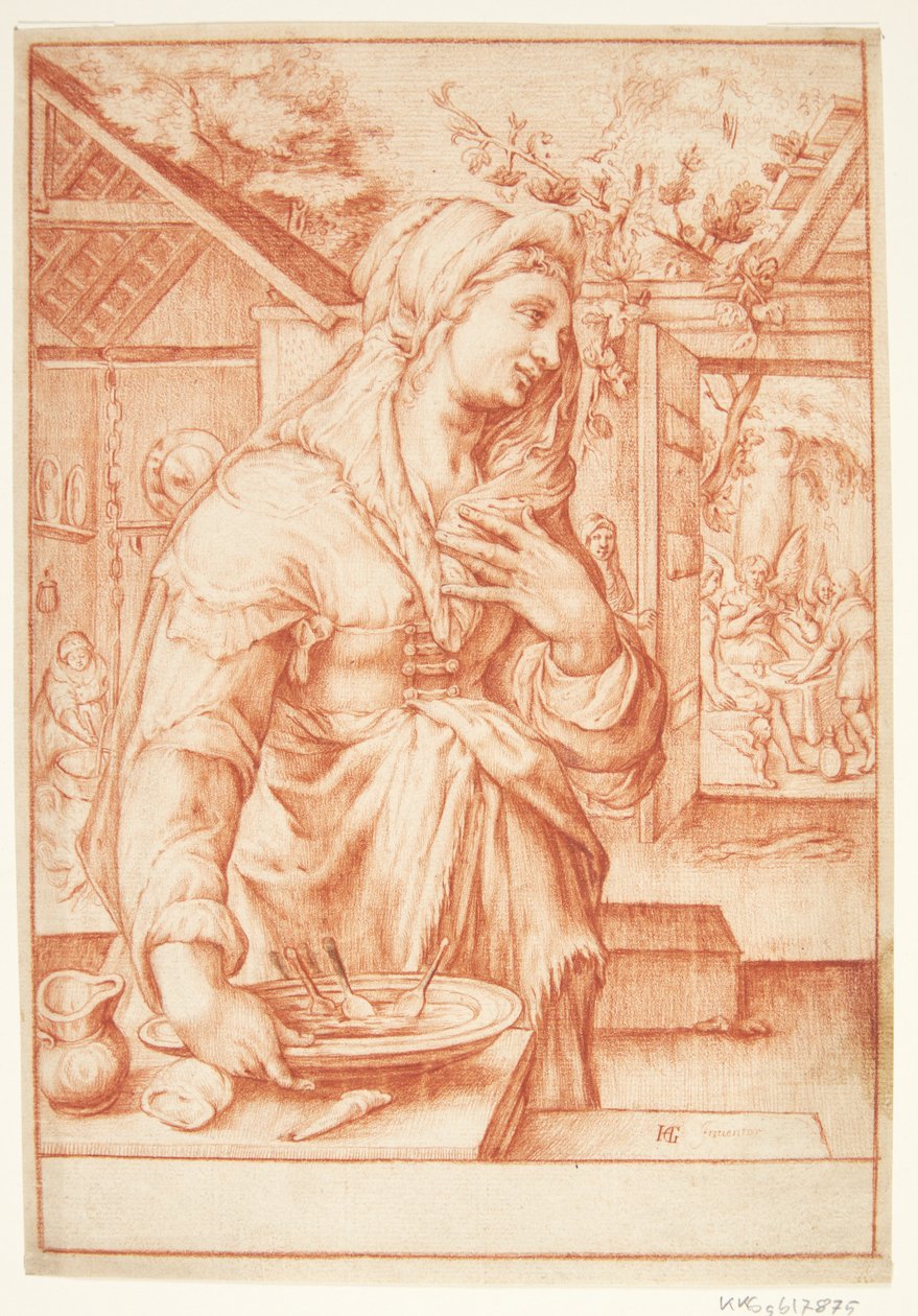 Sarah i køkkenet af Hendrick Goltzius