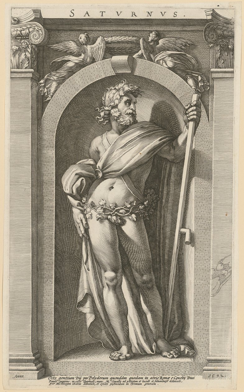 Saturn, blad 1 i serien «Otte antikke guddomme» af Hendrick Goltzius