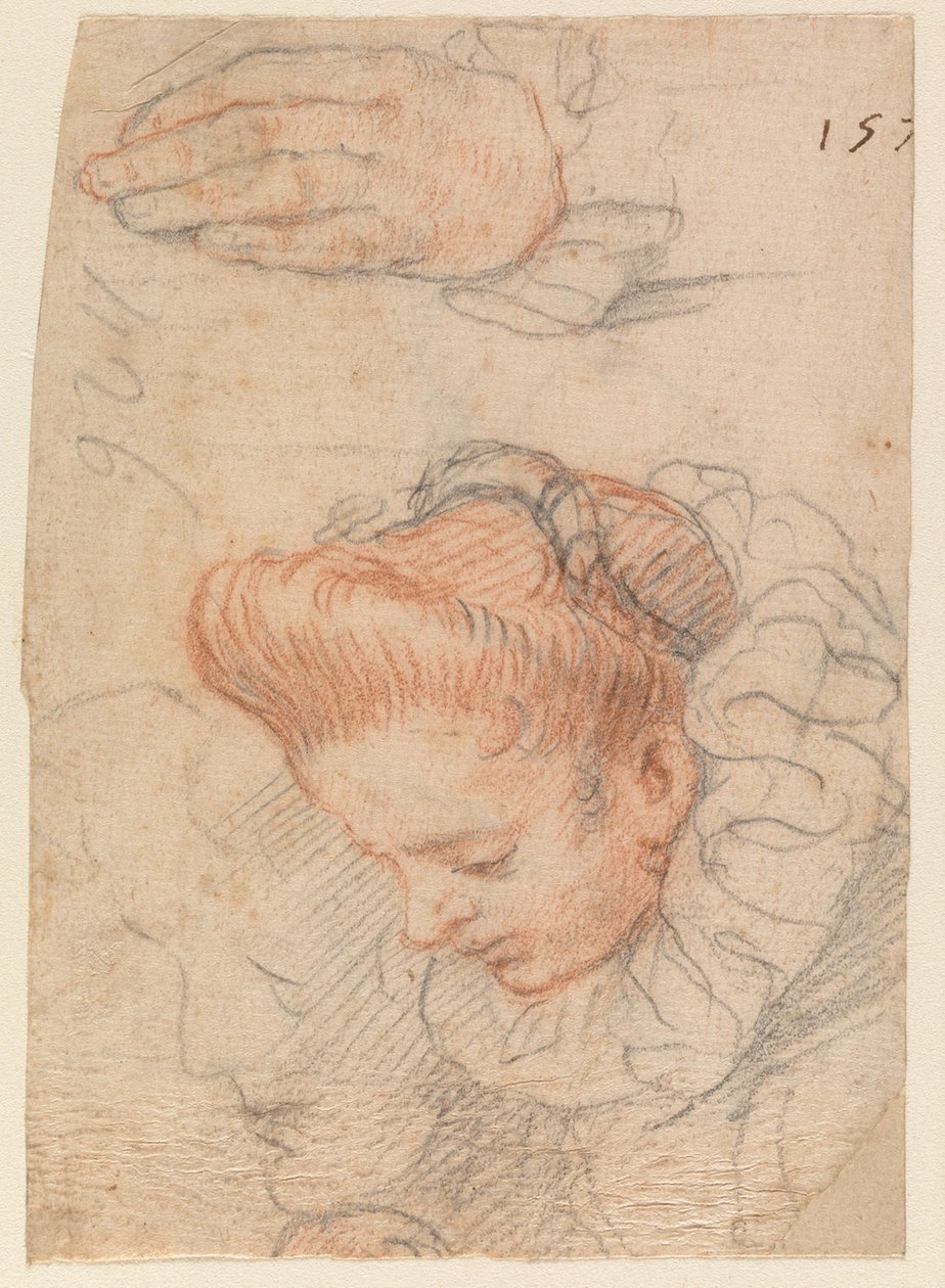 Skitseark med kvindehoved og hånd af Hendrick Goltzius